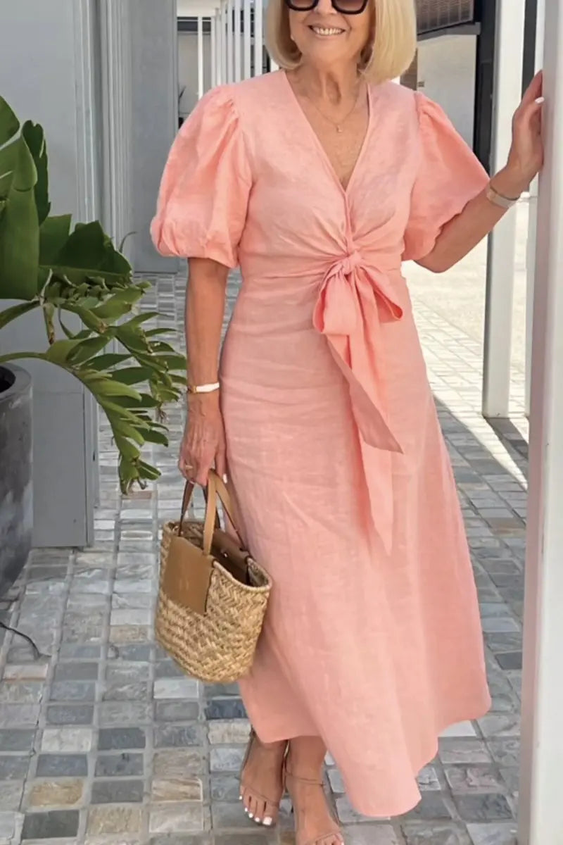 Aurelis™ | Damen Kleid mit V-Ausschnitt und Puffärmeln