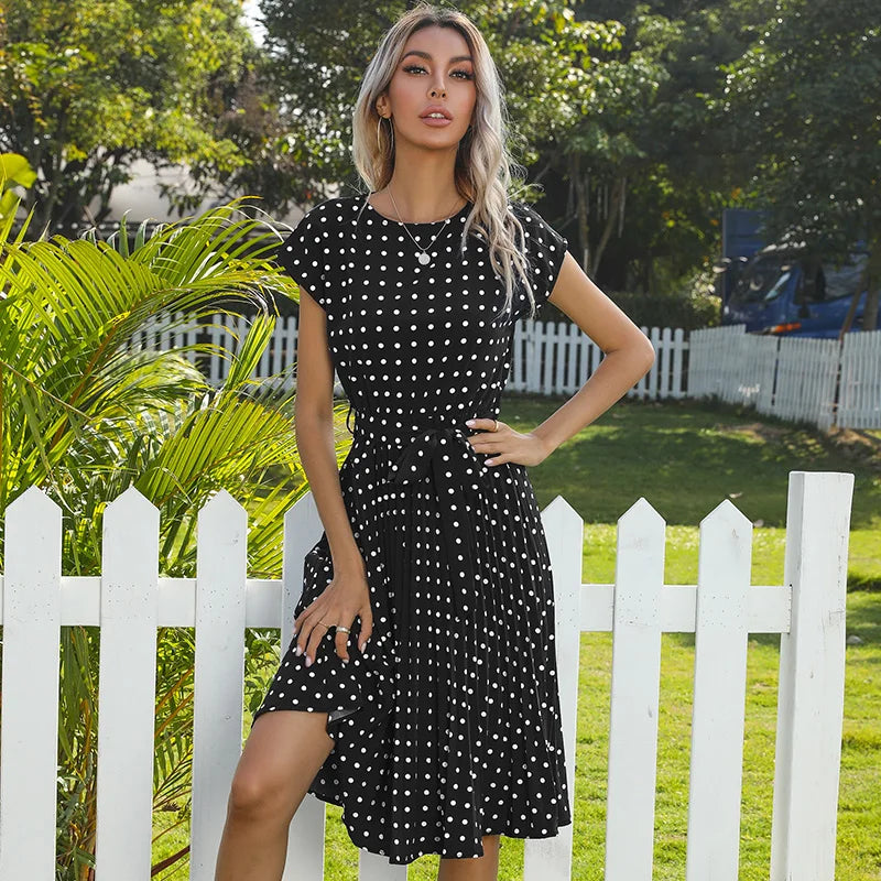 Aurelis™ | Midi Kleid mit Faltenrock und Taillengürtel