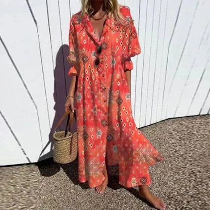 Luviaren™ | Wadenlanges Boho-Kleid mit V-Ausschnitt
