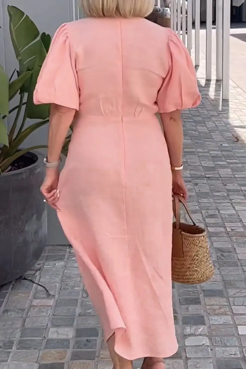 Aurelis™ | Damen Kleid mit V-Ausschnitt und Puffärmeln