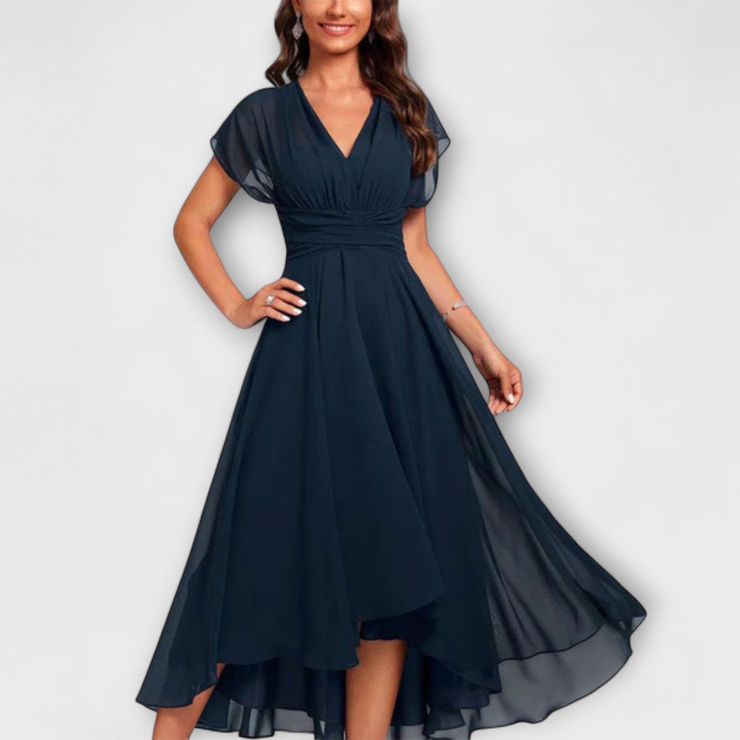Maria | Elegantes V-Ausschnitt Midikleid