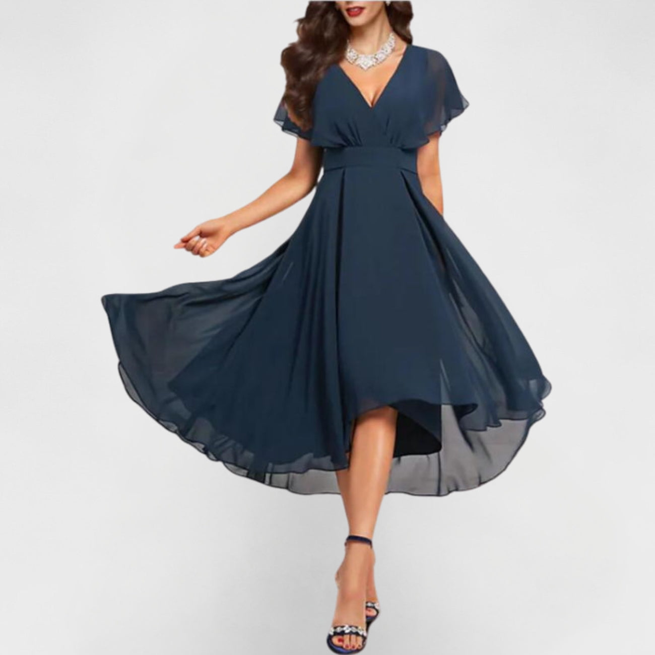 Maria | Elegantes V-Ausschnitt Midikleid