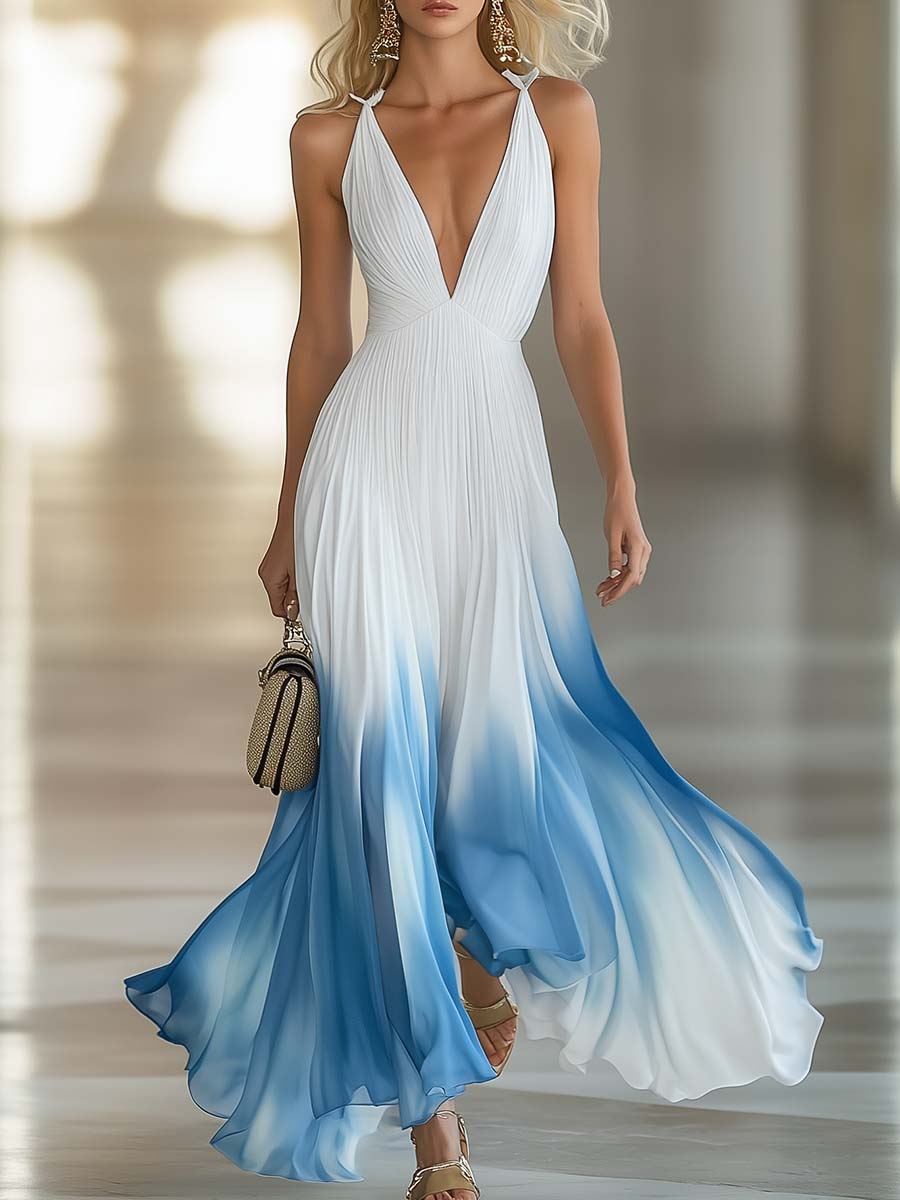 Emma | Elegantes Maxikleid mit V-Ausschnitt und Farbverlauf