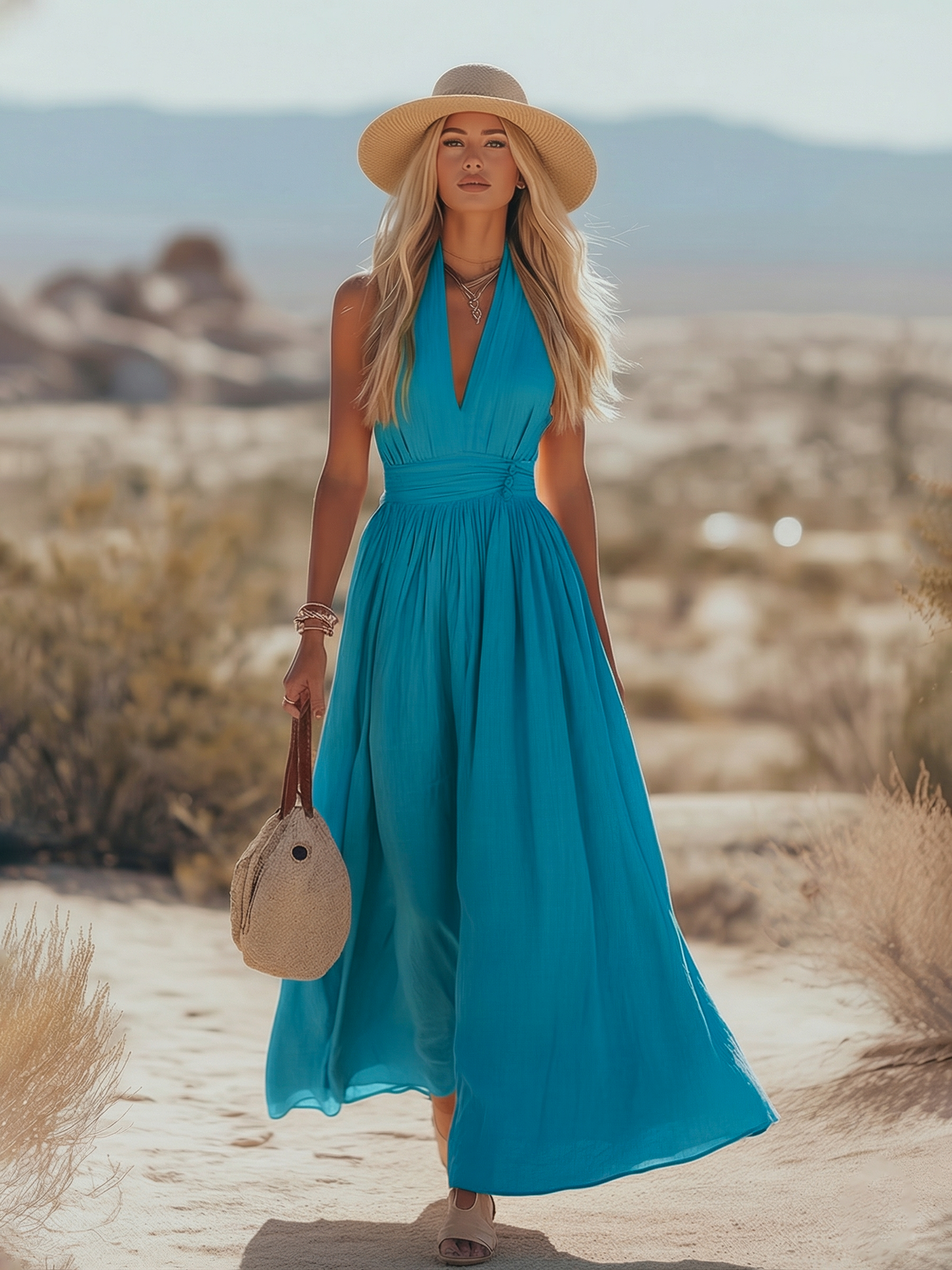 Jana | Elegantes ärmelloses Neckholder-Maxikleid für den Sommer