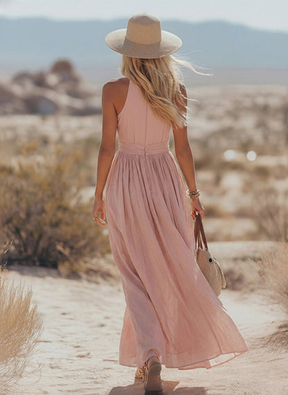 Jana | Elegantes ärmelloses Neckholder-Maxikleid für den Sommer