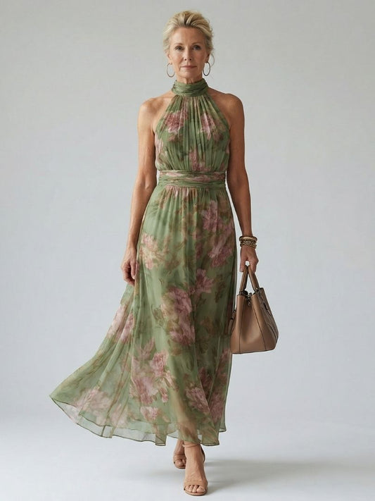 Karolin | Elegantes Neckholder-Midikleid mit floralem Print