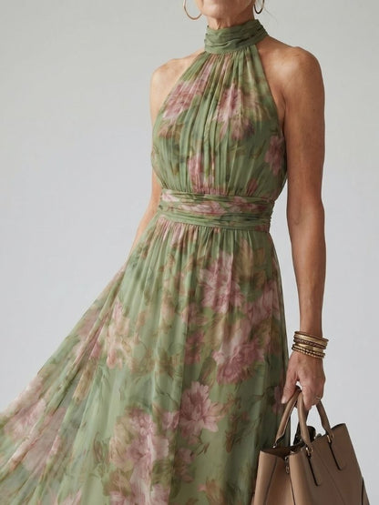 Karolin | Elegantes Neckholder-Midikleid mit floralem Print