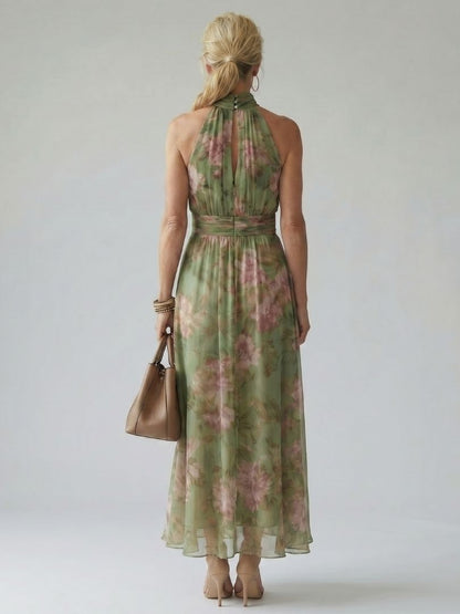 Karolin | Elegantes Neckholder-Midikleid mit floralem Print