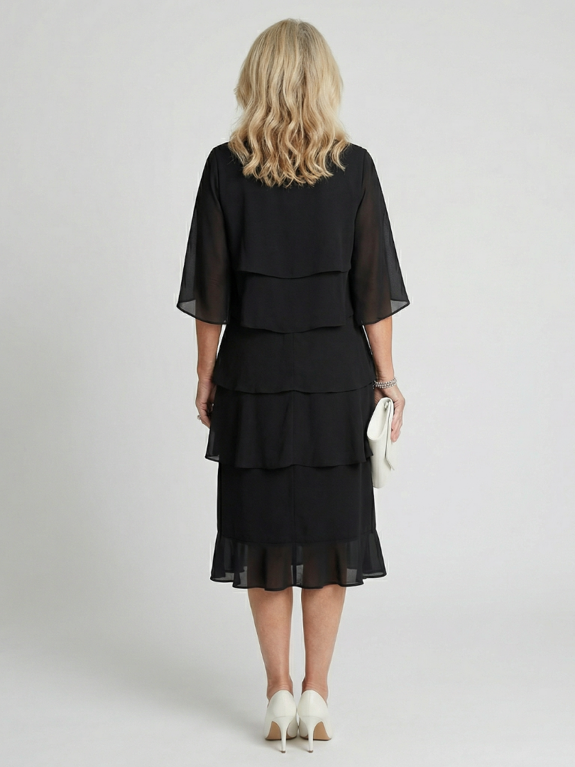 Martina | Elegantes Stufen-Midikleid mit romantischen Flatterärmeln