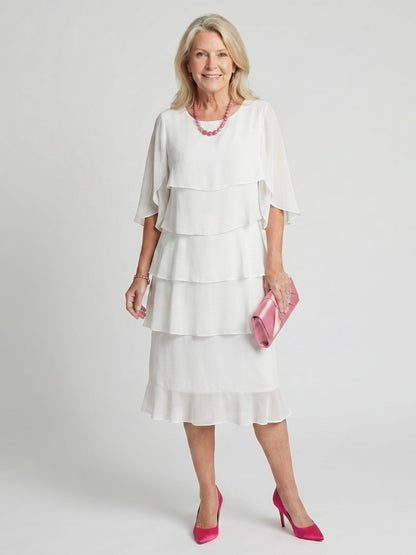Martina | Elegantes Stufen-Midikleid mit romantischen Flatterärmeln