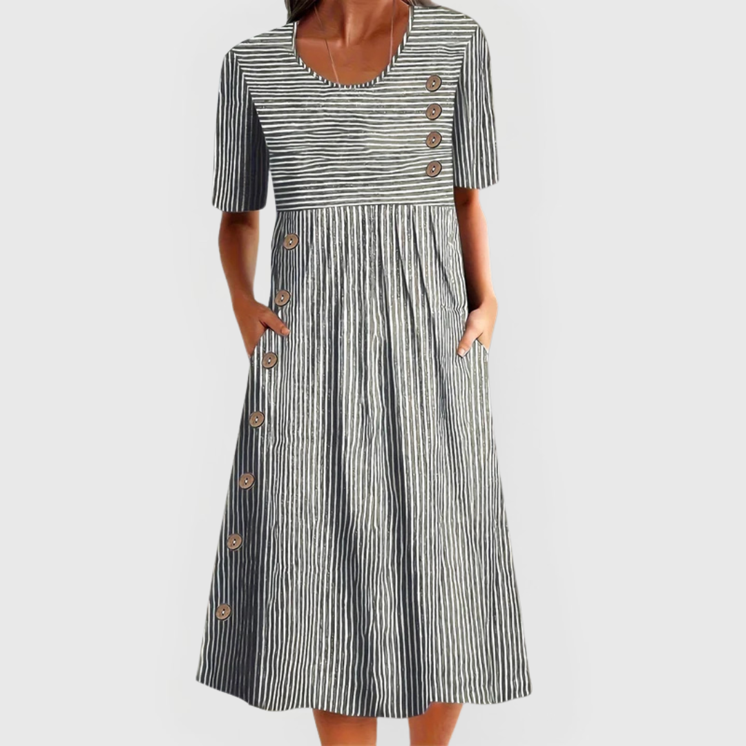 Kalthenn™ | Gestreiftes Midi-Kleid mit 3/4-Ärmeln