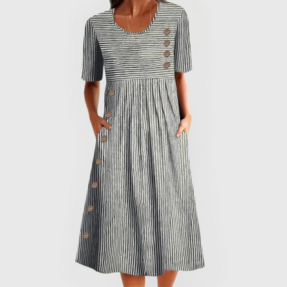 Kalthenn™ | Gestreiftes Midi-Kleid mit 3/4-Ärmeln