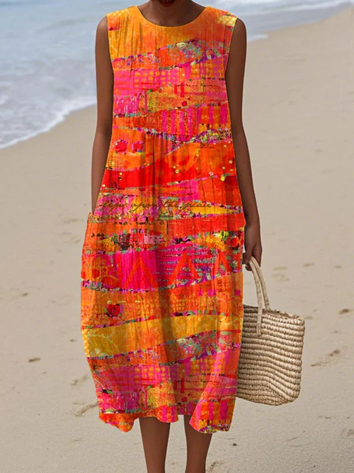 Sommerhauch™ | Ärmelloses Midi-Kleid mit Tropenmuster