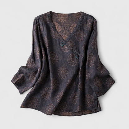 Aurelis™ | Damen Bluse mit Stickerei und Muschelknöpfen