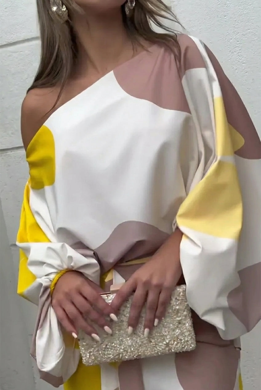 Martina | Elegantes One-Shoulder-Midi-Set mit asymmetrischen Fransendetails