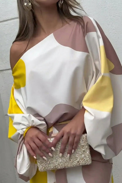 Martina | Elegantes One-Shoulder-Midi-Set mit asymmetrischen Fransendetails