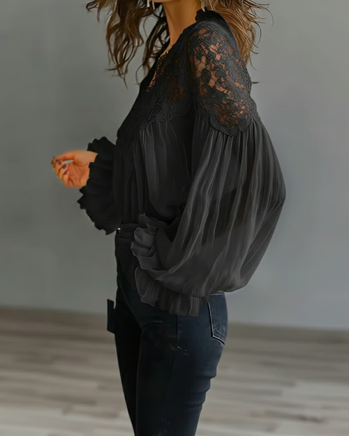 Greta | Elegante Spitzenbluse mit Laternenärmeln
