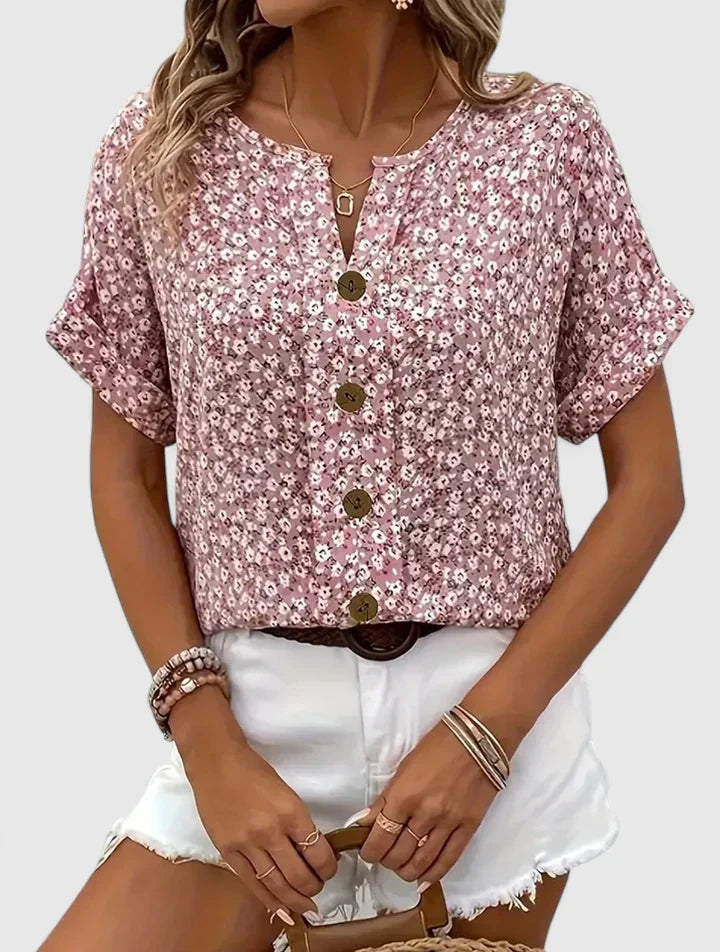 Veldora™ | Damen Bluse Camila mit Blumenprint und Knopfleiste