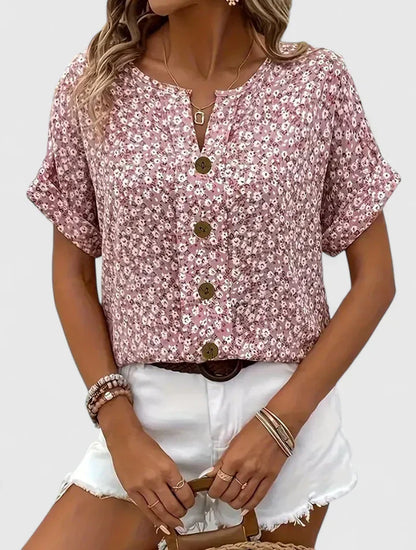 Veldora™ | Damen Bluse Camila mit Blumenprint und Knopfleiste