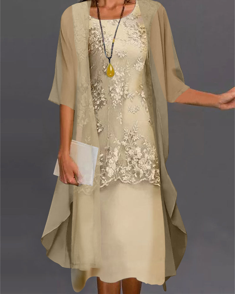 Katharina | Elegantes zweiteiliges Chiffonkleid mit Patchwork-Details