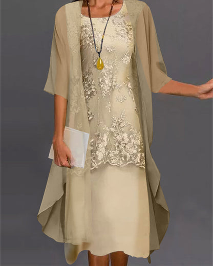 Katharina | Elegantes zweiteiliges Chiffonkleid mit Patchwork-Details
