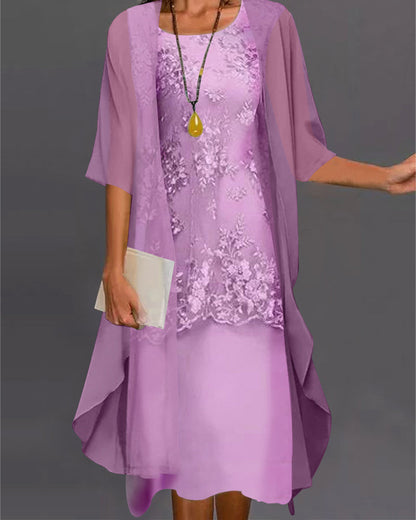 Katharina | Elegantes zweiteiliges Chiffonkleid mit Patchwork-Details