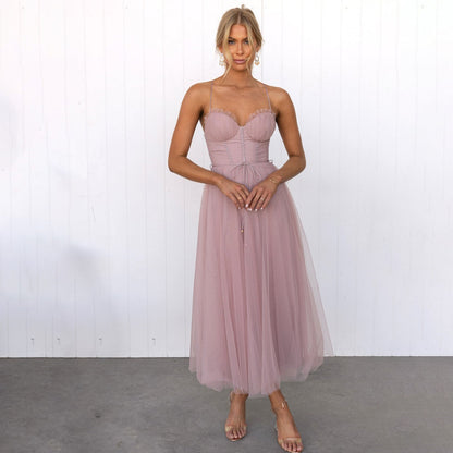 Daniela | Elegantes Festliches Midikleid mit filigranem Netzgewebe