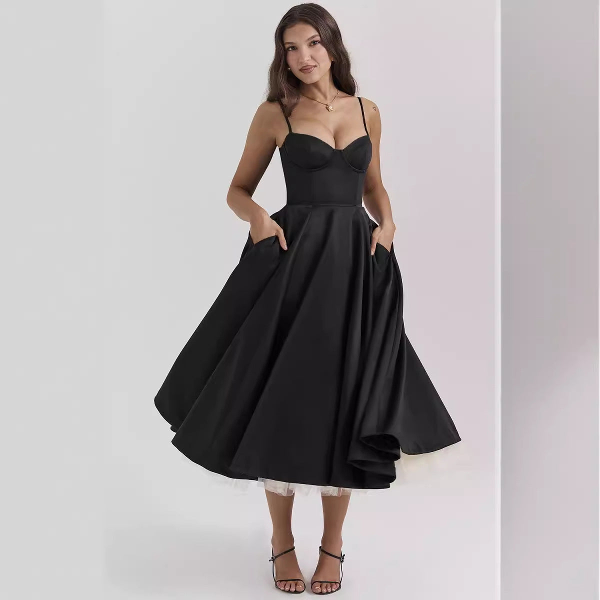Jana | Romantisches Bustier Midi Kleid High-Low Tüllrock