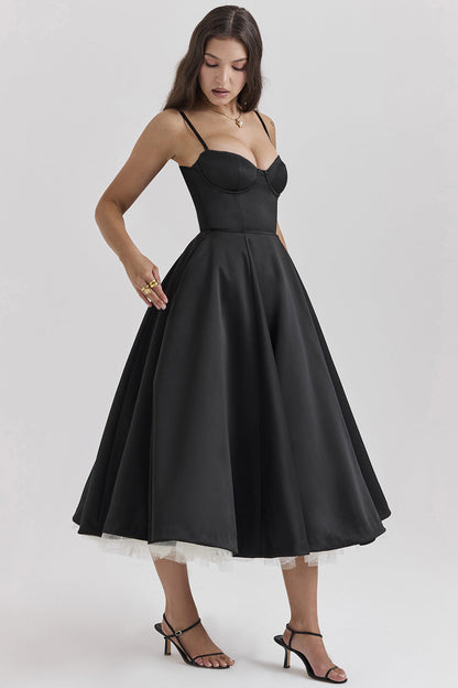 Jana | Romantisches Bustier Midi Kleid High-Low Tüllrock
