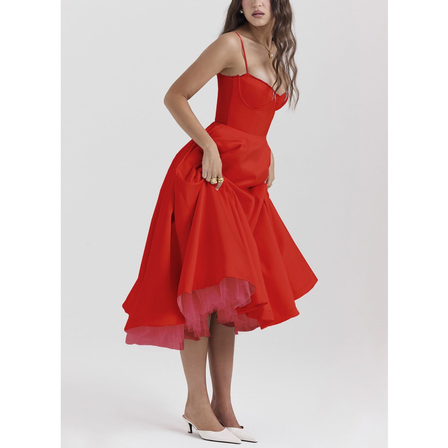 Jana | Romantisches Bustier Midi Kleid High-Low Tüllrock
