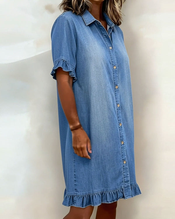 Aurelis™ | Denim-Kleid mit Knopfleiste und Rüschen
