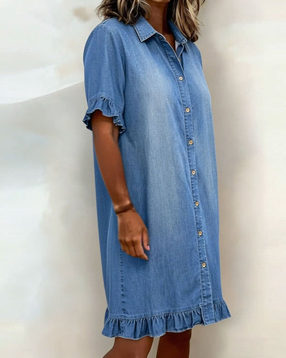 Aurelis™ | Denim-Kleid mit Knopfleiste und Rüschen