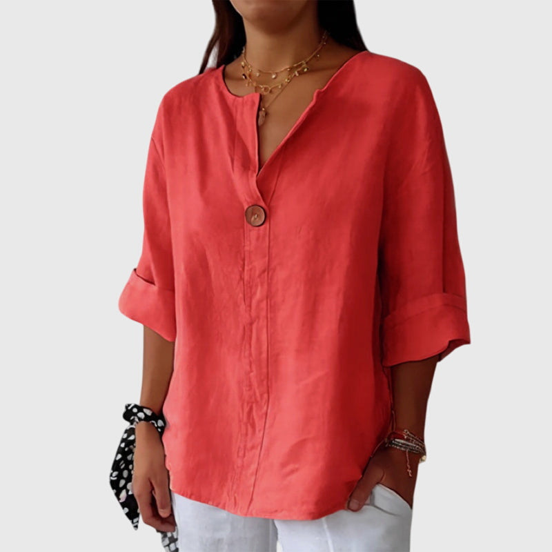 Aurelis™ | Damen Bluse mit V-Ausschnitt und Knopfverschluss