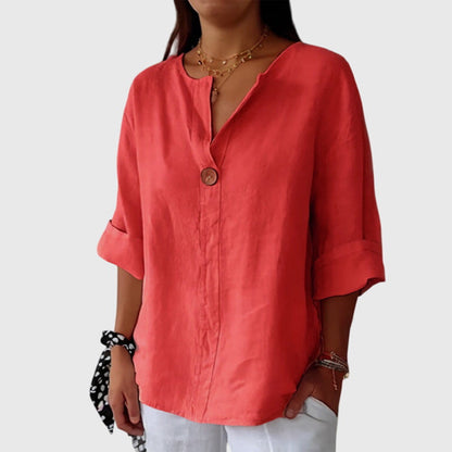 Aurelis™ | Damen Bluse mit V-Ausschnitt und Knopfverschluss