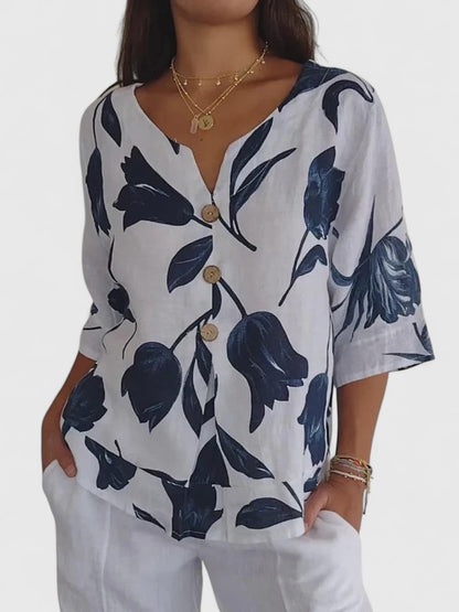 Aurelis™ | Damen Bluse mit V-Ausschnitt und Blumenmuster