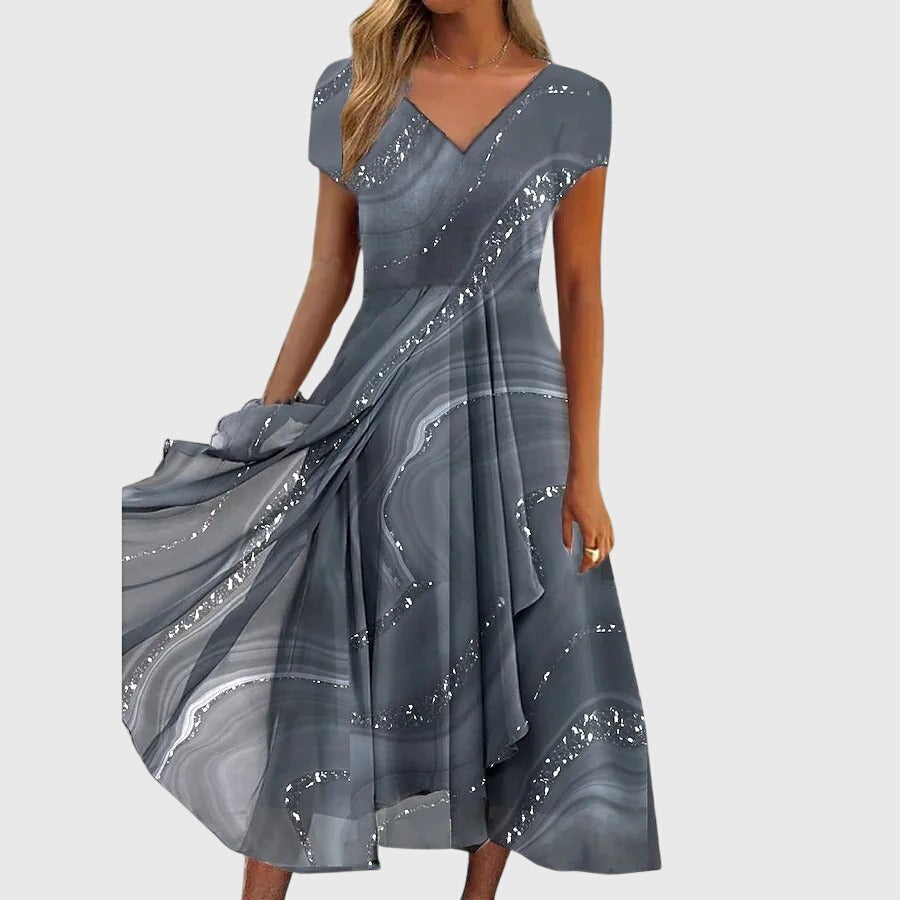 Aurelis™ | Midi-Kleid mit V-Ausschnitt und Wirbelmuster