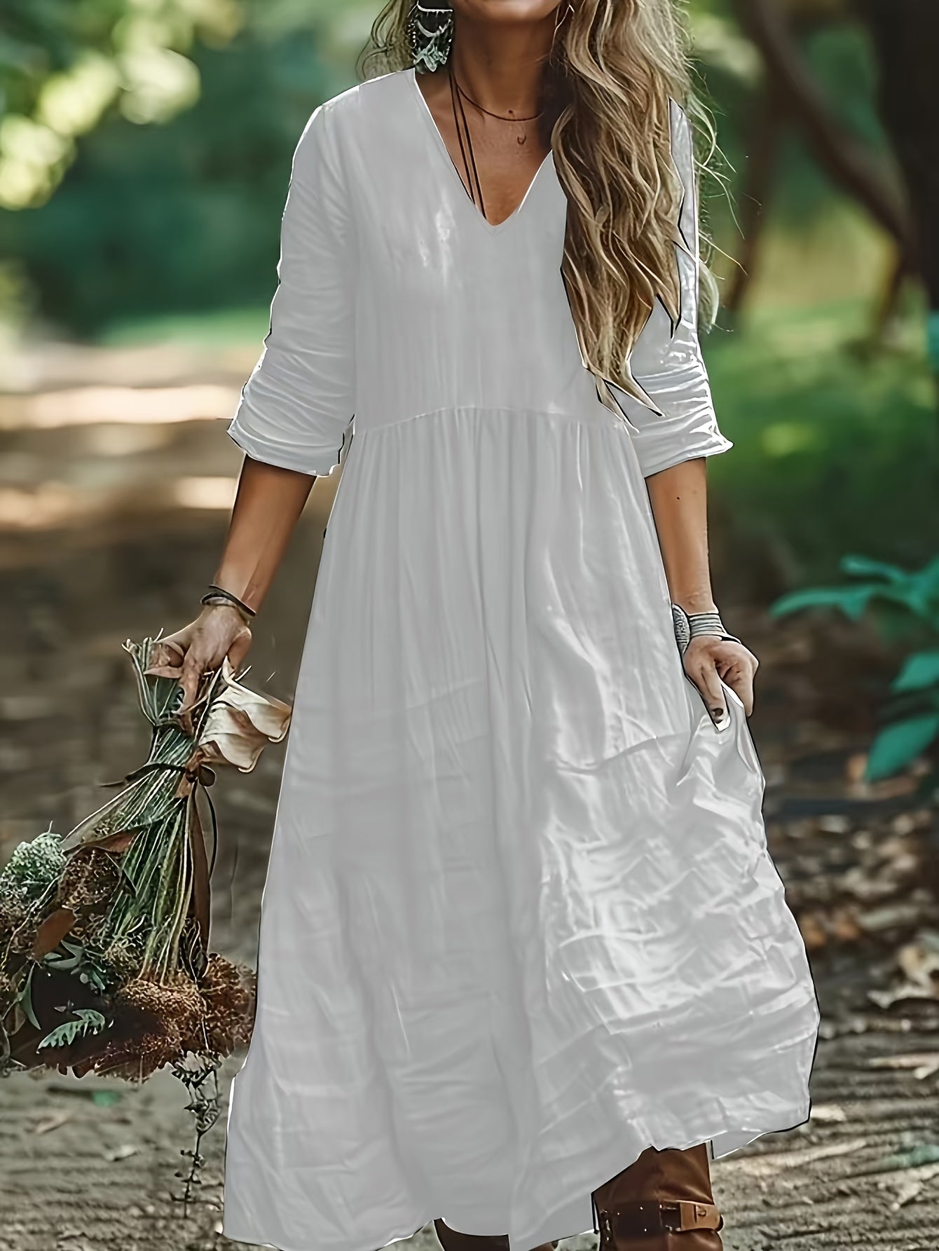 Aureliah™ | Langarmkleid mit V-Ausschnitt und Boho Passform