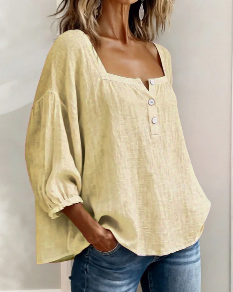 Aurelis™ | Damen Bluse mit quadratischem Ausschnitt und Puffärmeln