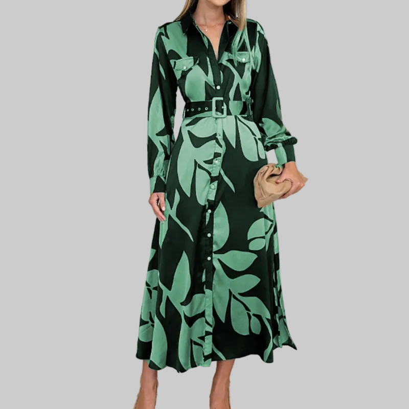 Aurelis™ | Riviera Midi Kleid mit Knopfleiste und Langarm