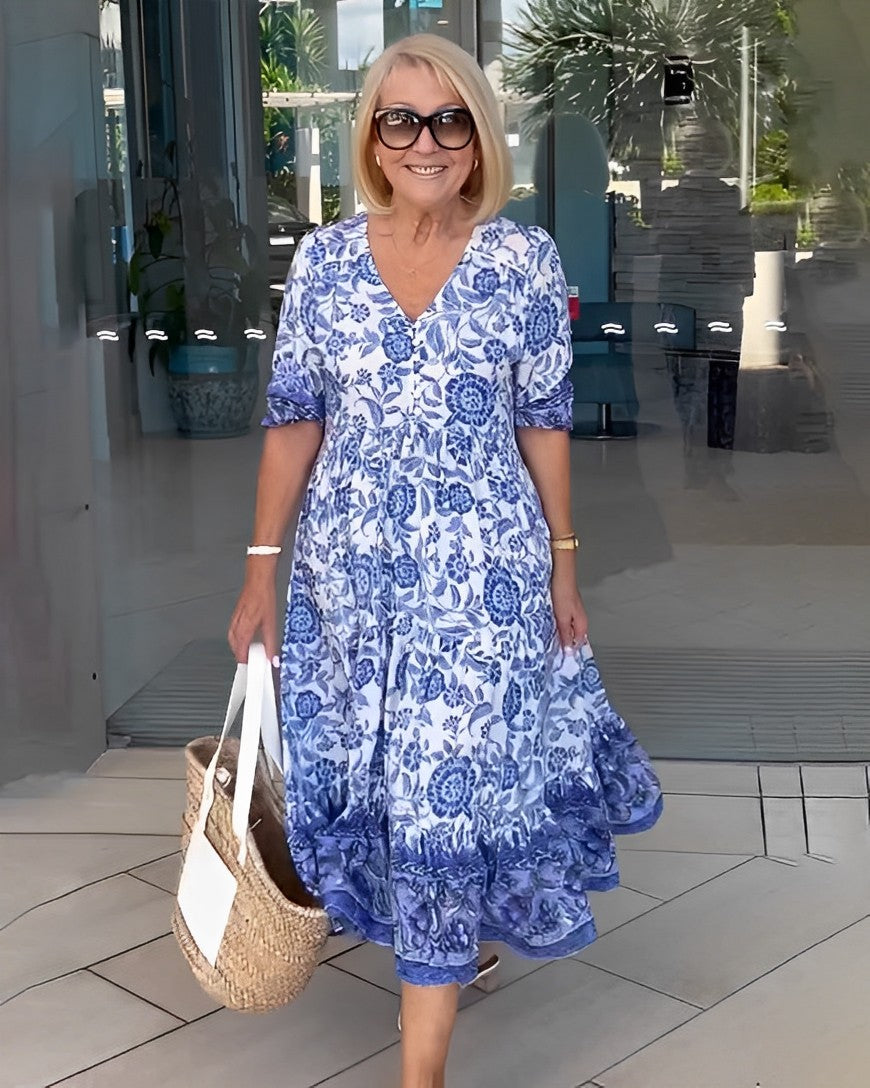 Luviaren™ | Maxikleid mit V-Ausschnitt und Blumenmuster
