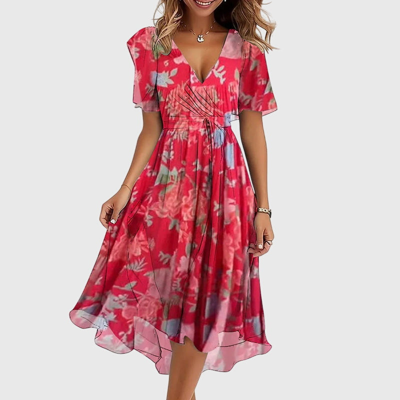 Aurelis™ | Midi-Kleid mit Wickel-Ausschnitt und Flatterärmeln