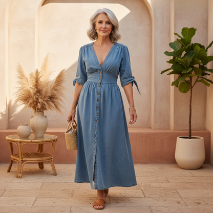 Aurelis™ | Maxikleid mit Schlitz und Knopfleiste