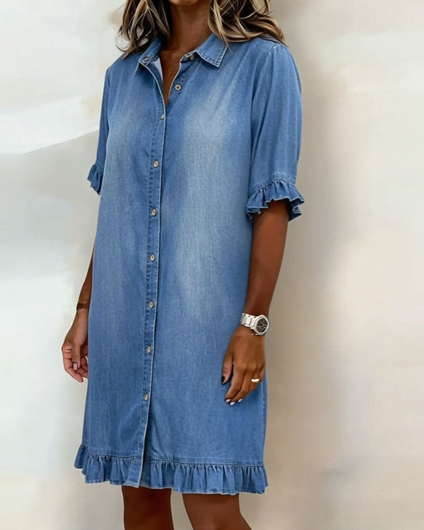 Aurelis™ | Denim-Kleid mit Knopfleiste und Rüschen