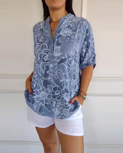 Aurelia™ | Langärmlige Damenbluse mit Blumenprint und lockerer Passform