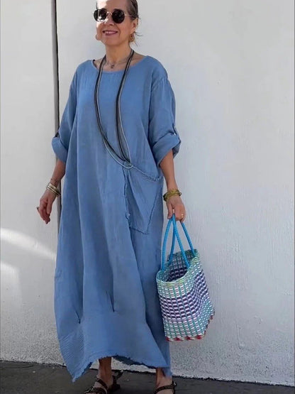 Luviaren™ | Oversized Maxikleid mit Seitentaschen und Rohsaum