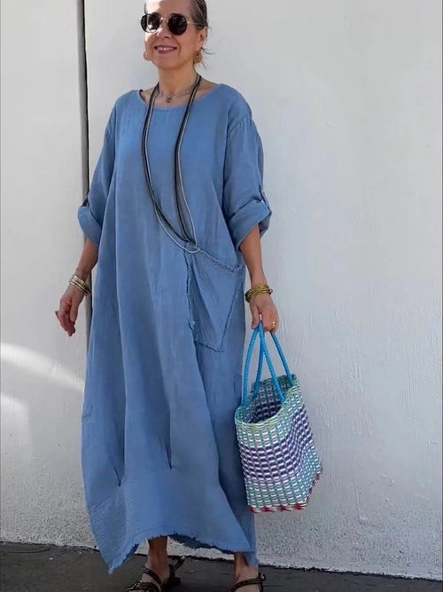 Luviaren™ | Oversized Maxikleid mit Seitentaschen und Rohsaum