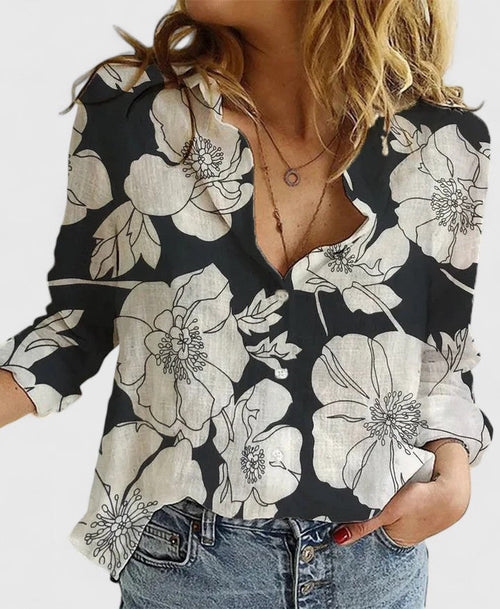 Veldora™ | Damen Bluse mit Reverskragen aus Baumwoll-Leinen-Mix