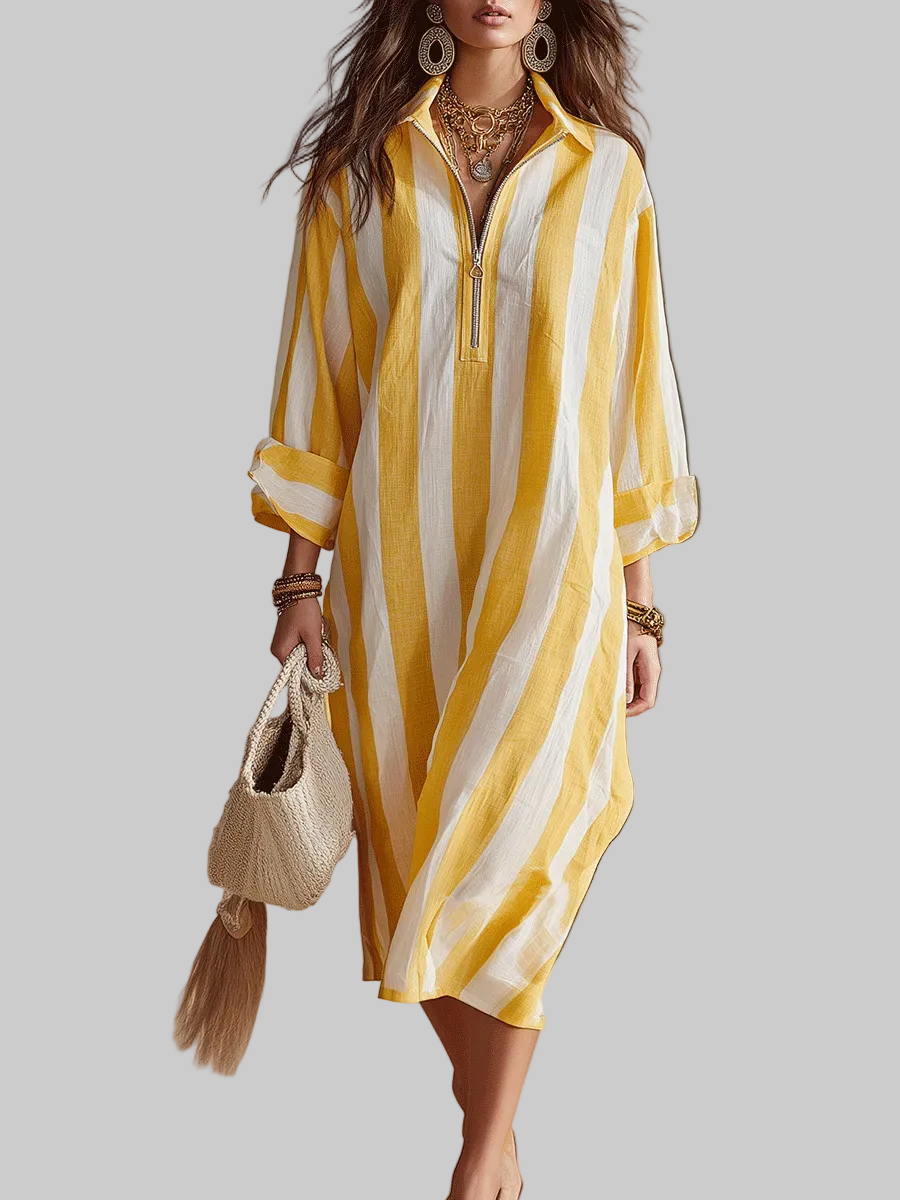 Aurelis™ | Gestreiftes Midi-Kleid mit lockerem Schnitt