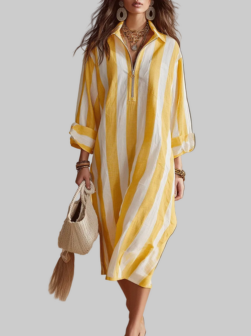 Aurelis™ | Gestreiftes Midi-Kleid mit lockerem Schnitt