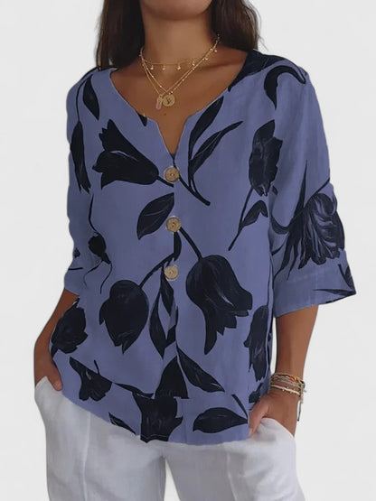 Aurelis™ | Damen Bluse mit V-Ausschnitt und Blumenmuster